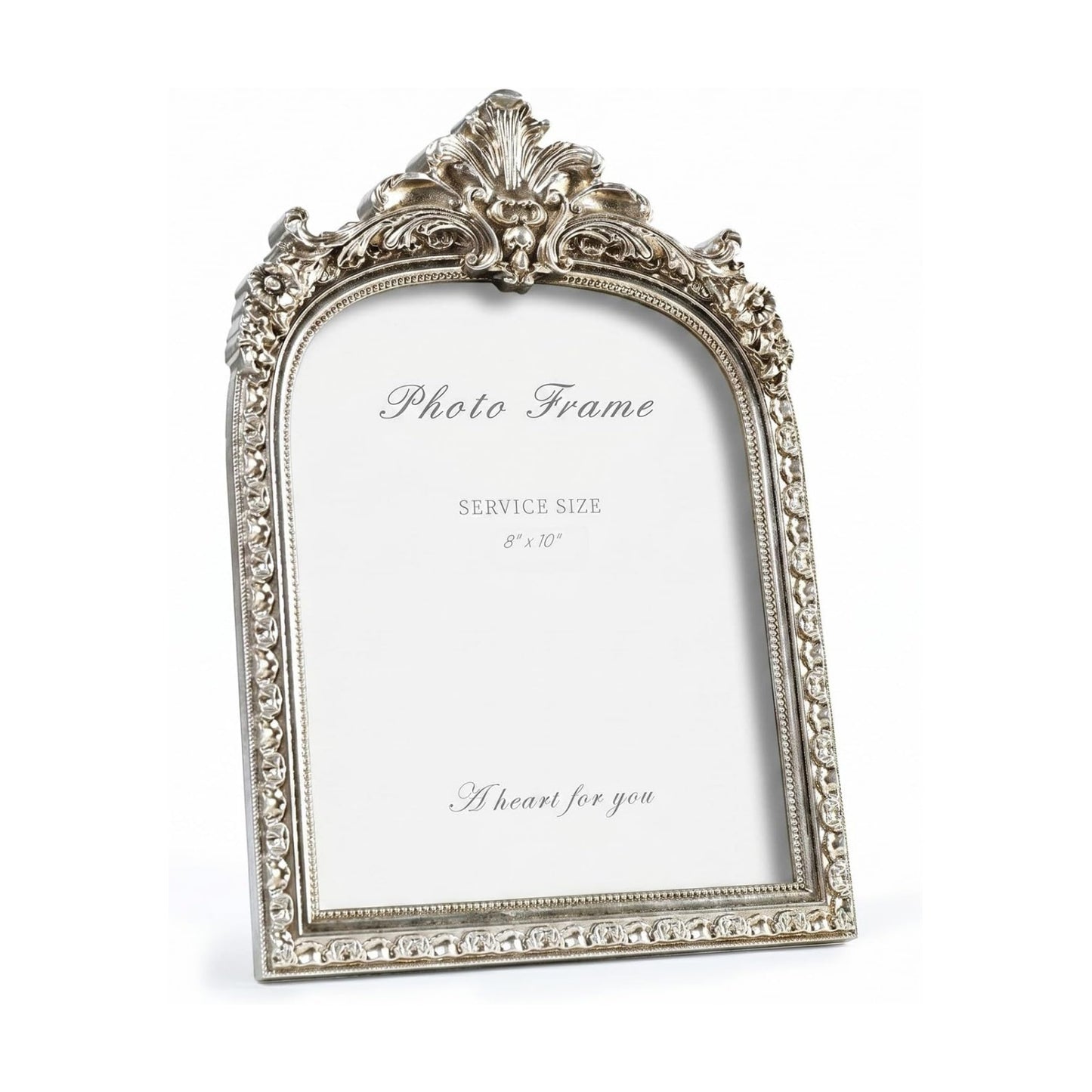 Vintage Ornate Arched Photo Frame / Silver Arch / 8 x 10