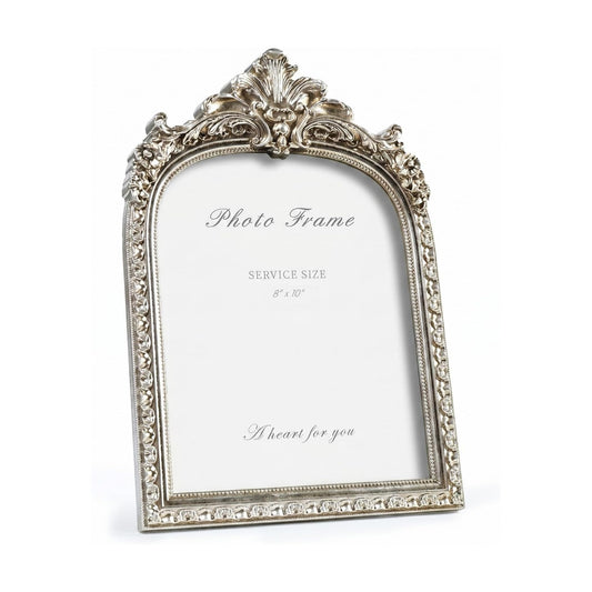 Vintage Ornate Arched Photo Frame / Silver Arch / 8 x 10