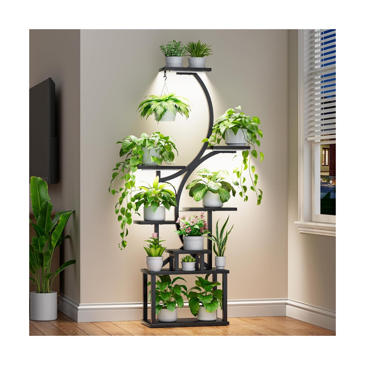 BACEKOLL Plant Stand Indoor with Grow Light, 8 Tier Corner Plant Shelf Tall