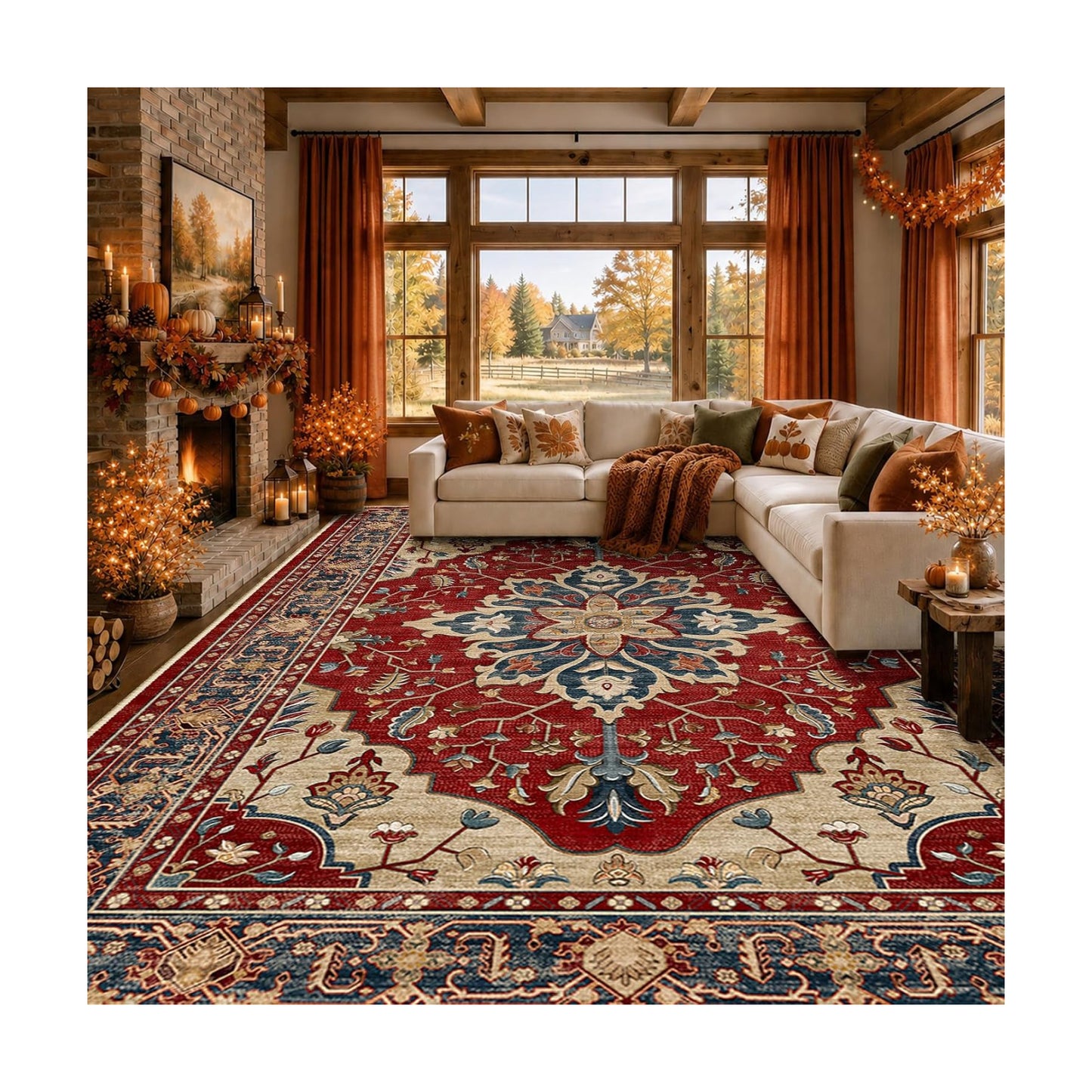 RELEANY Washable Area Rug, Large 9'x12', Red/Blue
