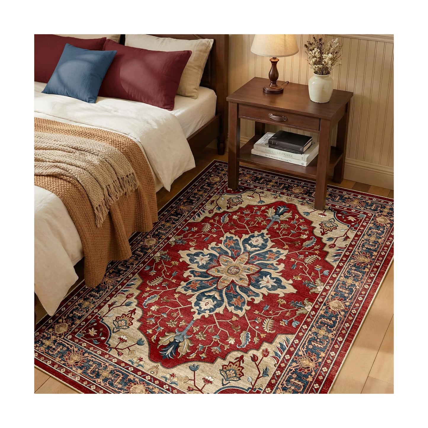 RELEANY Washable Area Rug, 3'x5', Red/Blue