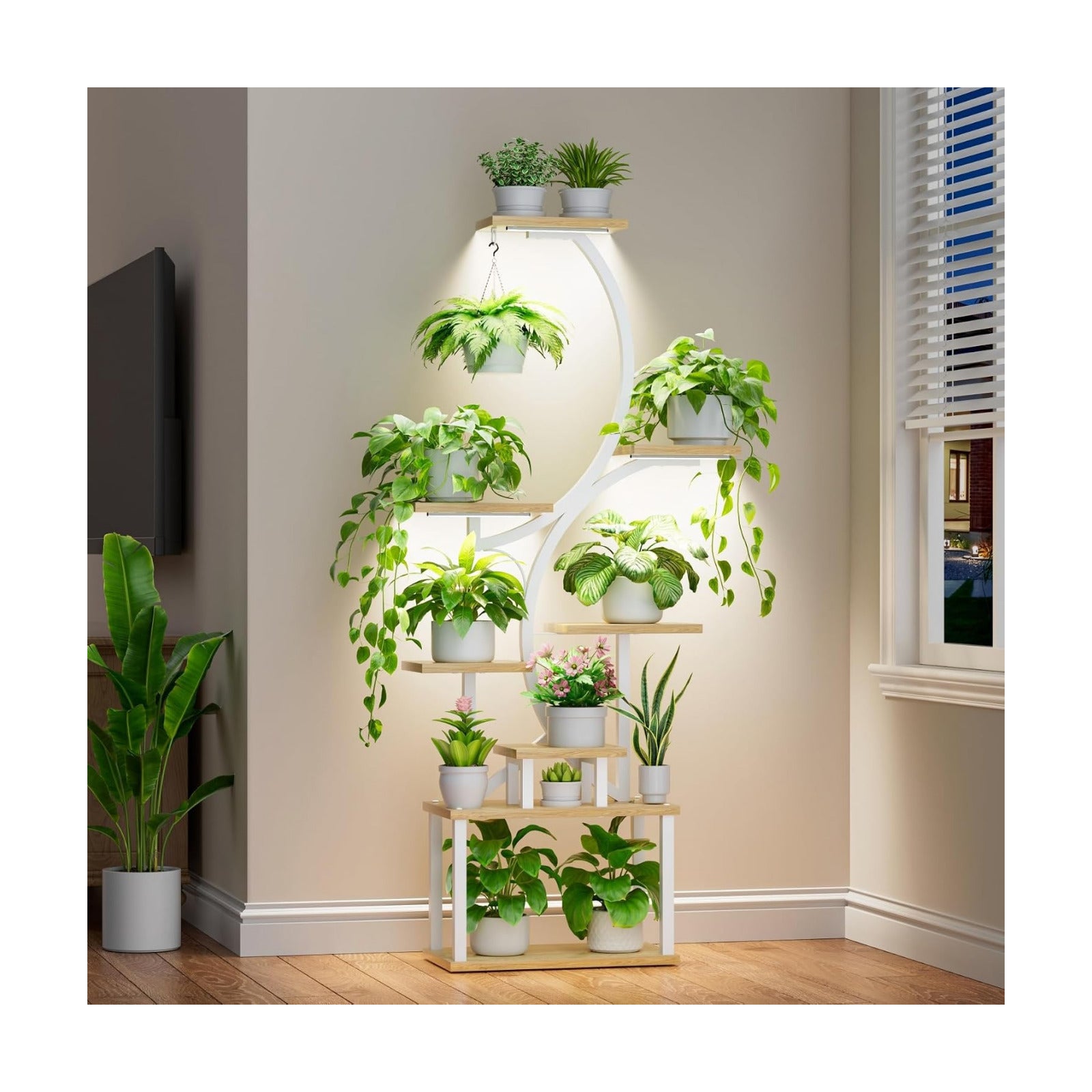 BACEKOLL Plant Stand Indoor with Grow Light, 8 Tier Corner Plant Shelf Tall