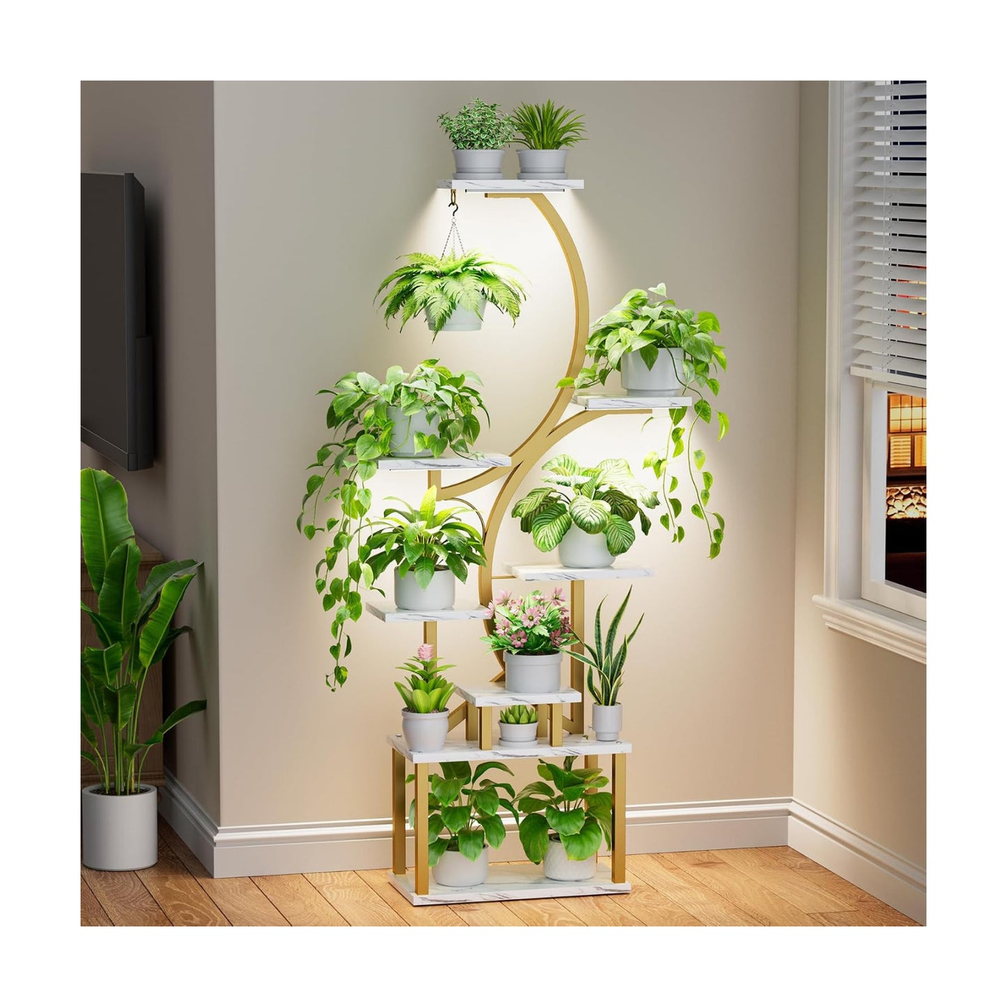 BACEKOLL Plant Stand Indoor with Grow Light, 8 Tier Corner Plant Shelf Tall