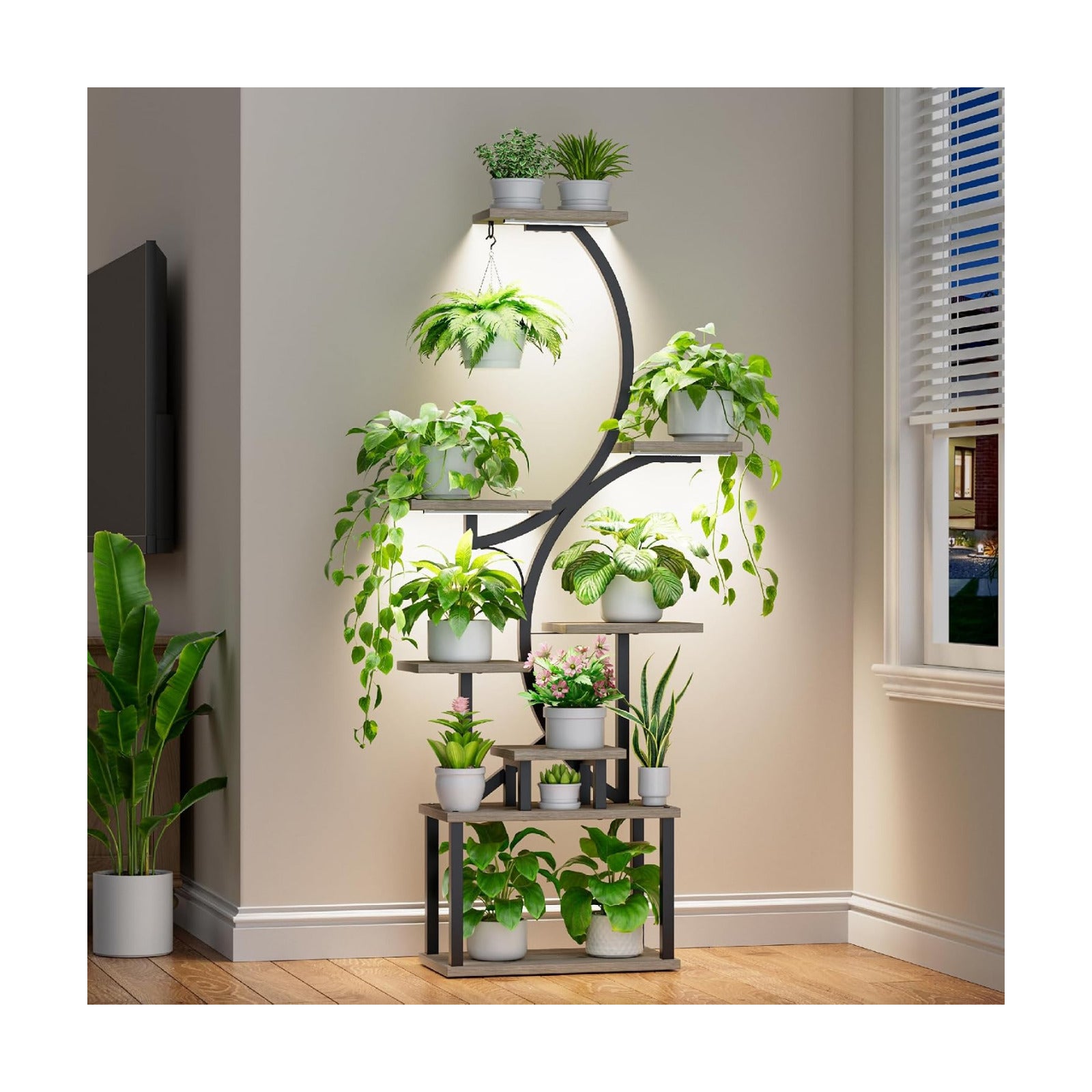 BACEKOLL Plant Stand Indoor with Grow Light, 8 Tier Corner Plant Shelf Tall