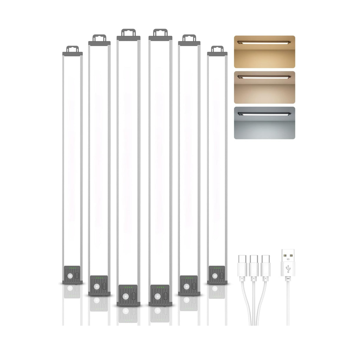 17.5inch Under Cabinet Lighting, 4500Mah Motion Sensor Light Indoor, 6 Pack | Rechargeable Battery Operated Under