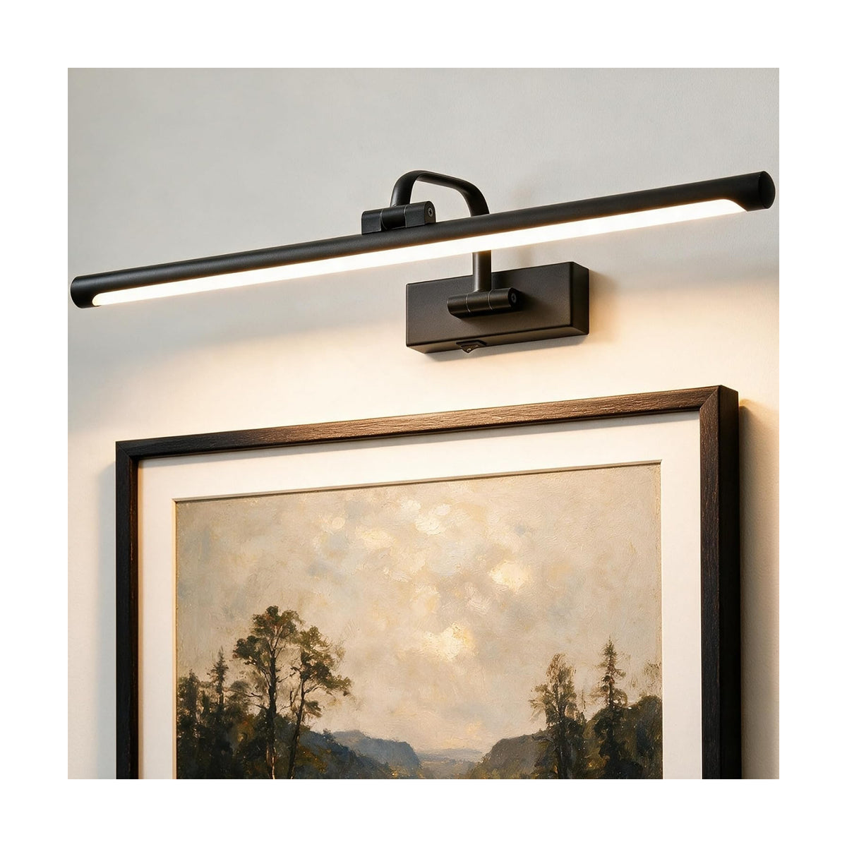24" Battery Operated Picture Light for Wall,Remote Control | 5000mAh Wireless Dimmable Black Rechargeable Wall Art