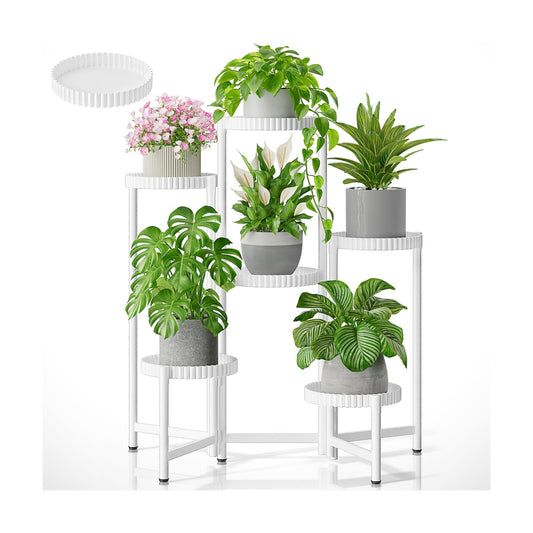 6 Tier Large Plant Stand Indoor with 7.9 Inch Wide Tray, Tiered Corner Metal Outdoor Flower Display Holder Shelf