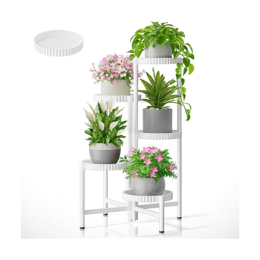 5 Tier Large Plant Stand Indoor with 7.9 Inch Wide Tray, Tiered Corner Metal Outdoor Flower Display Holder Shelf