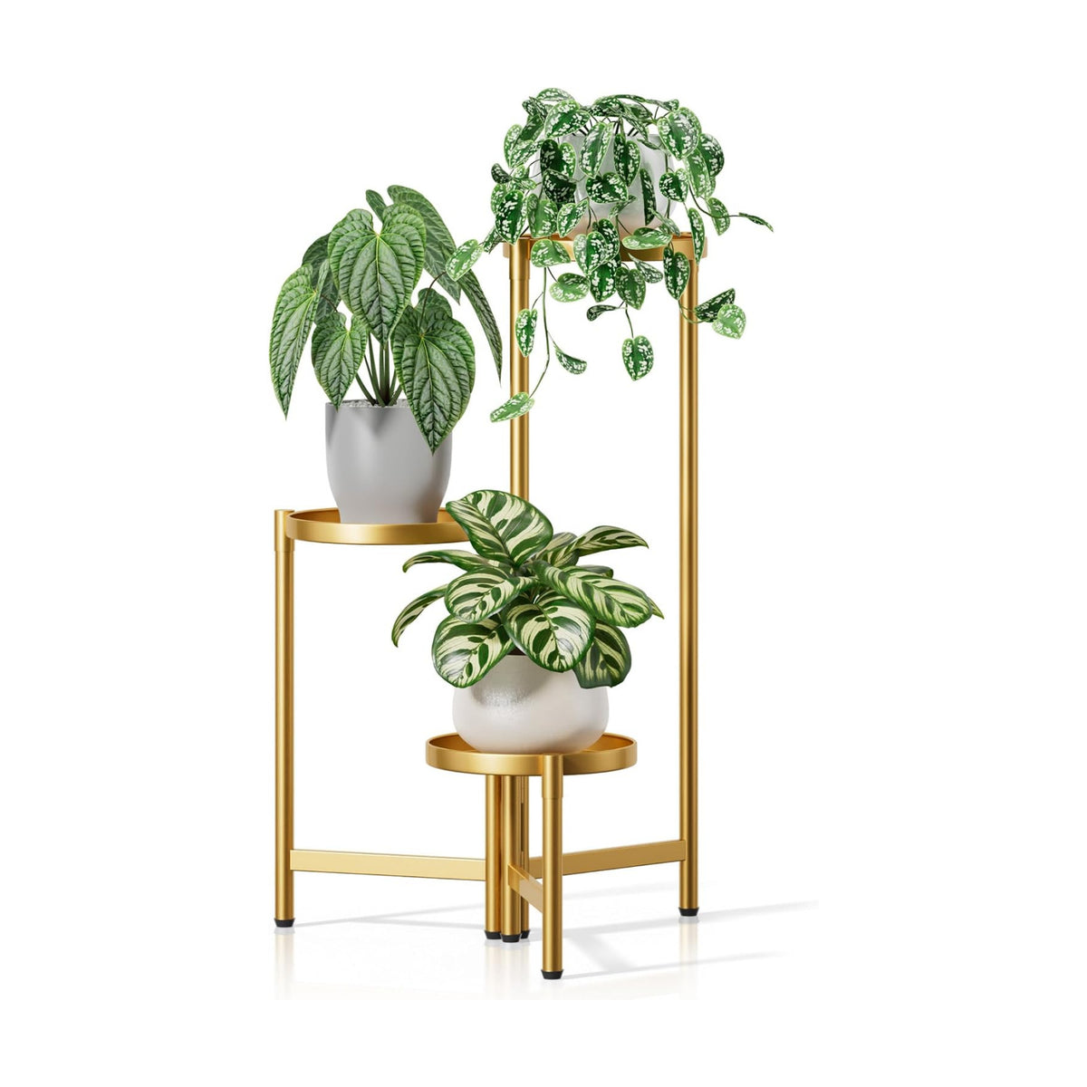 3 Tiered Plant Stand Indoor for Multiple Large Planter, Tall Heavy Duty Adjustable Folding Rack with Rustproof 7.9 Inch
