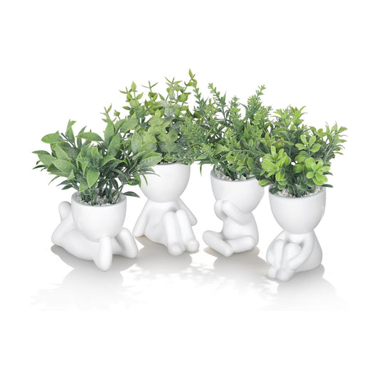 4 Packs Creative Fake Plants in Playful Human Shaped Pots Vase Desk Decor Mini / Greenery / Set of 4