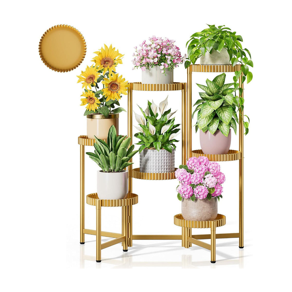 7 Tier Large Tiered Plant Stand Indoor, 7.9 Inch Wide Tall Corner Metal Plant Stands Outdoor for Multiple Plants