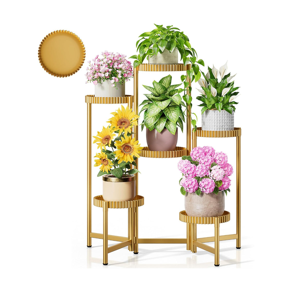 6 Tier Large Tiered Plant Stand Indoor, 7.9 Inch Wide Tall Corner Metal Plant Stands Outdoor for Multiple Plants