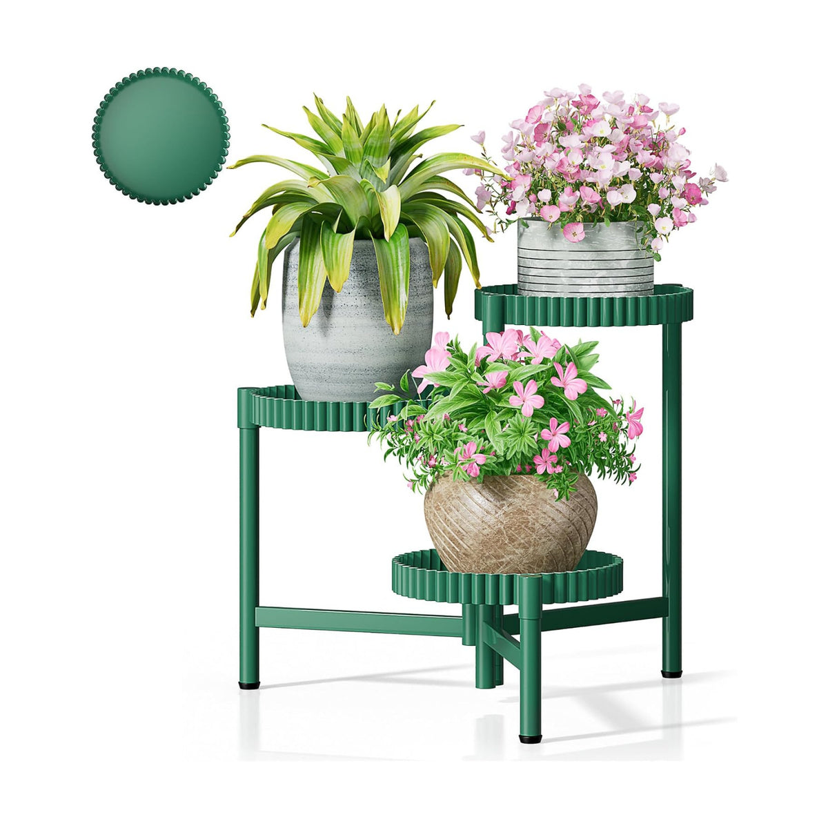 Plant Stand Indoor Outdoor, 3 Tier Corner Metal Flower Display Holder Shelf, Folding Tall Plant Rack for House Patio