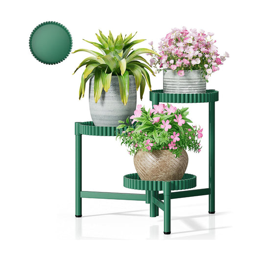Plant Stand Indoor Outdoor, 3 Tier Corner Metal Flower Display Holder Shelf, Folding Tall Plant Rack for House Patio