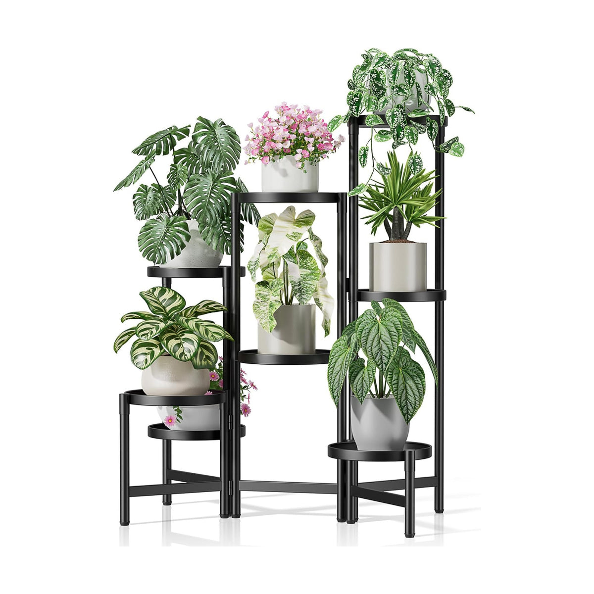 Black Stand Plants, Metal Tiered Plant Stands Indoor, 8 Tier Corner Flodable Plant Stand Outdoor Planter Flower Pot for