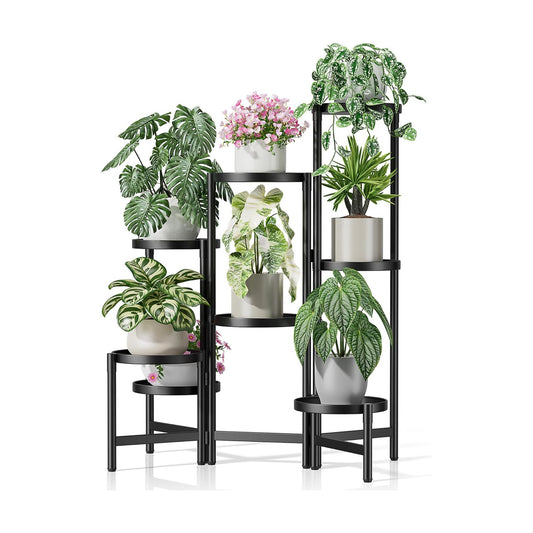 Black Stand Plants, Metal Tiered Plant Stands Indoor, 8 Tier Corner Flodable Plant Stand Outdoor Planter Flower Pot for
