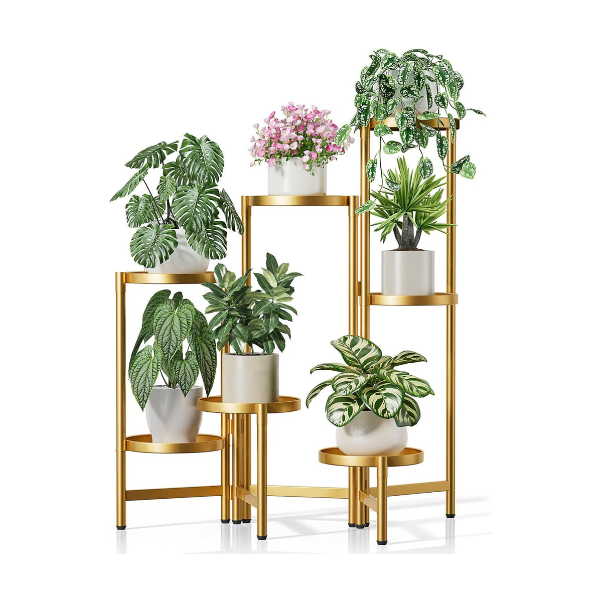 Patio Plant Stand, 7 Tiered Plant Stand Indoor for Multiple Large Planter, Tall Heavy Duty Adjustable Folding Rack with