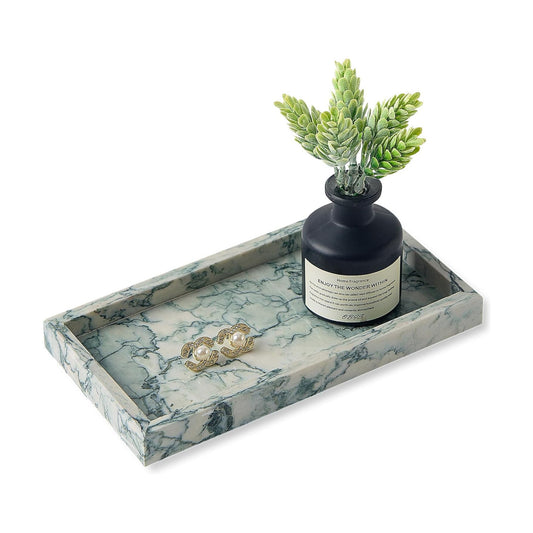 Stone Organizer / Natural Small Marble Vanity Tray / Cyan-green / 7.9 x 4.3 x 0.8