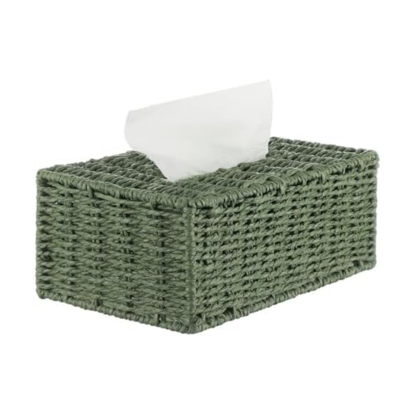 Tissue Box Cover Natural Paper Rope Hand Tissue Box Holder / Sage Green / Woven / Rectangle