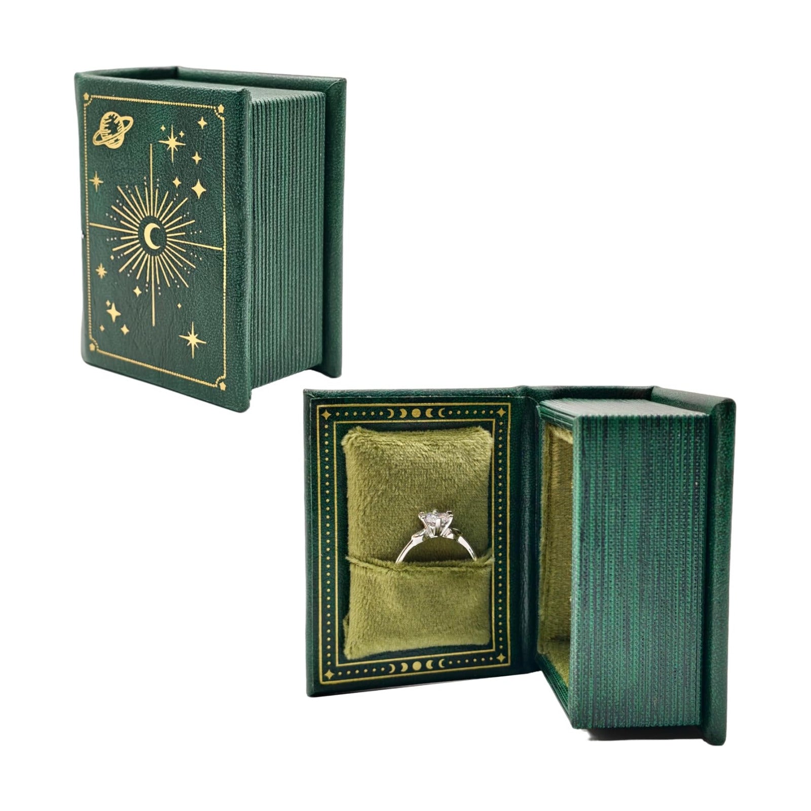Vintage Magic Book-Shaped Ring Box Starry Sky Pattern PU Leather