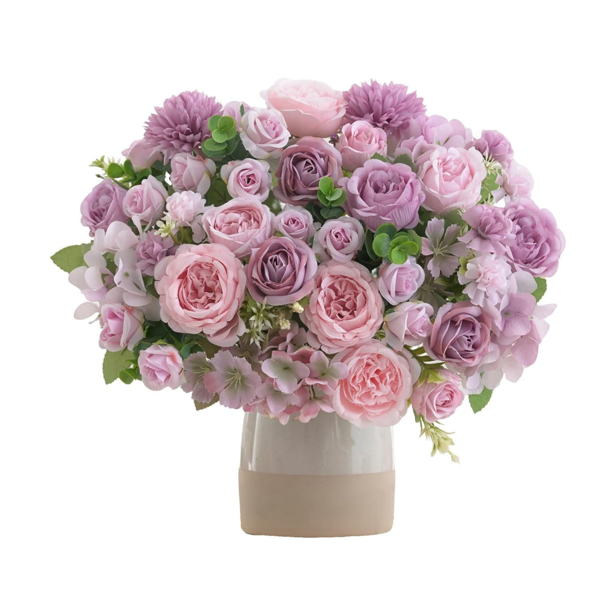 8 Pcs Mixed Artificial Peony Flowers Set-4 Bouquets & 4 Stems, Purple Fake Peony Rose Hydrangea Flower for Vase Silk Floral Arrangement for Table Centerpiece Wedding Party Bridal Decoration Home Decor