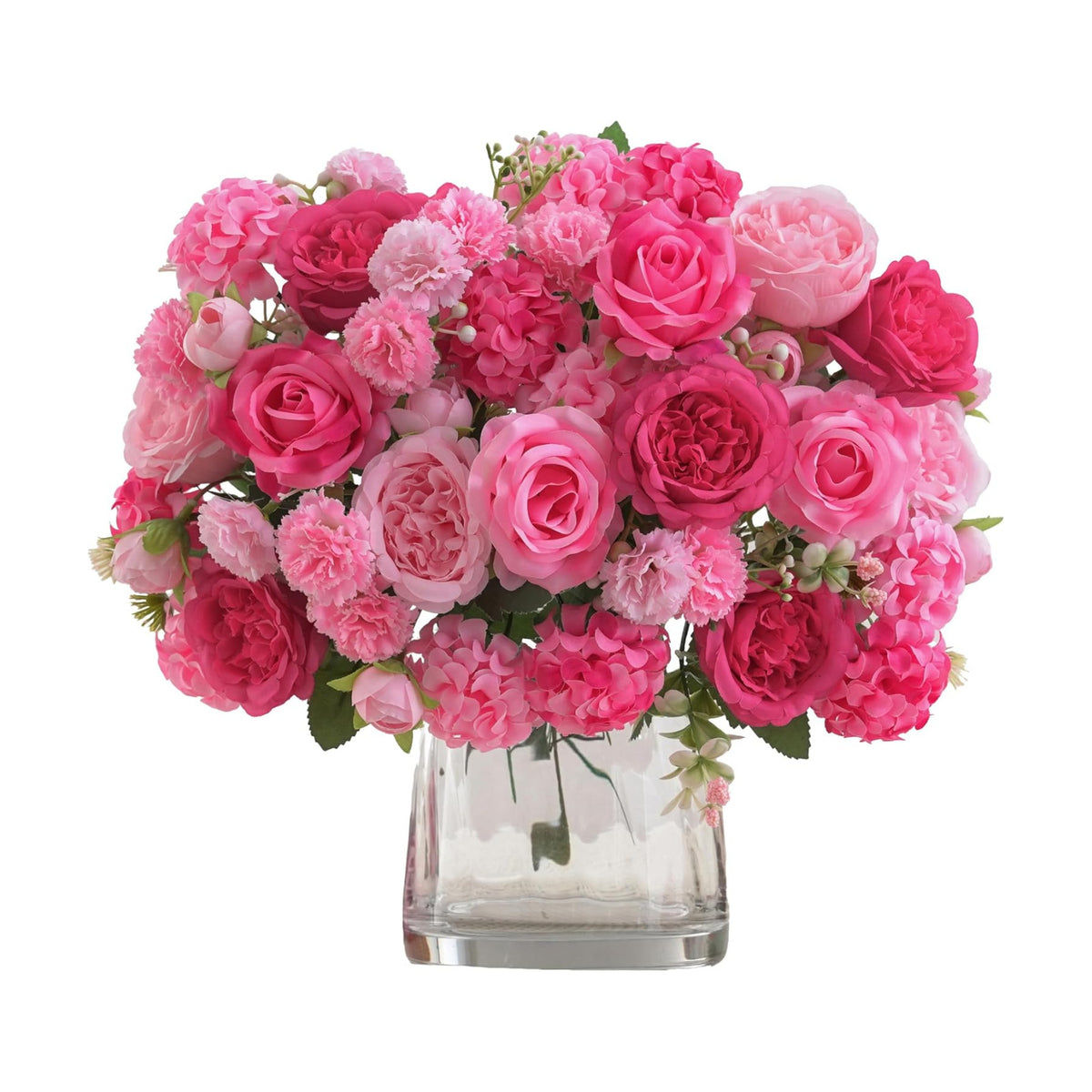 8 Pcs Mixed Artificial Peony Flowers Set-4 Bouquets & 4 Stems, Pink Fake Peony Rose Hydrangea Flowers for Vase Silk Floral Arrangements for Table Centerpiece Wedding Party Bridal Decoration Home Decor