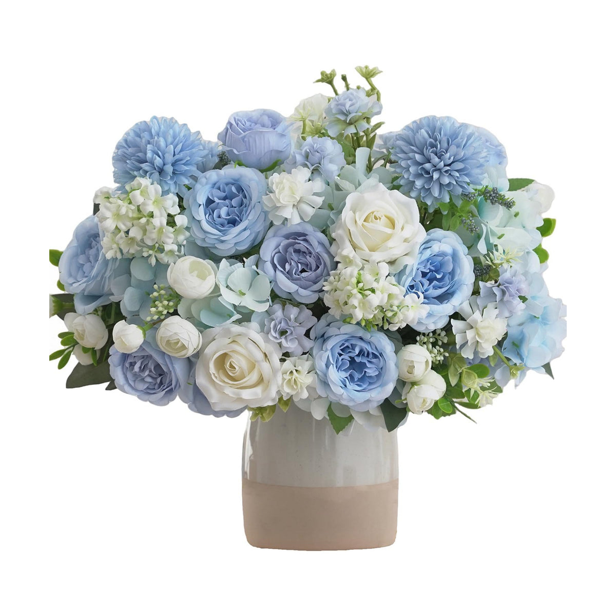8 Pcs Mixed Artificial Peony Flowers Set-4 Bouquets & 4 Stems, Blue Fake Peony Rose Hydrangea Flowers for Vase Silk Floral Arrangements for Table Centerpiece Wedding Party Bridal Decoration Home Decor