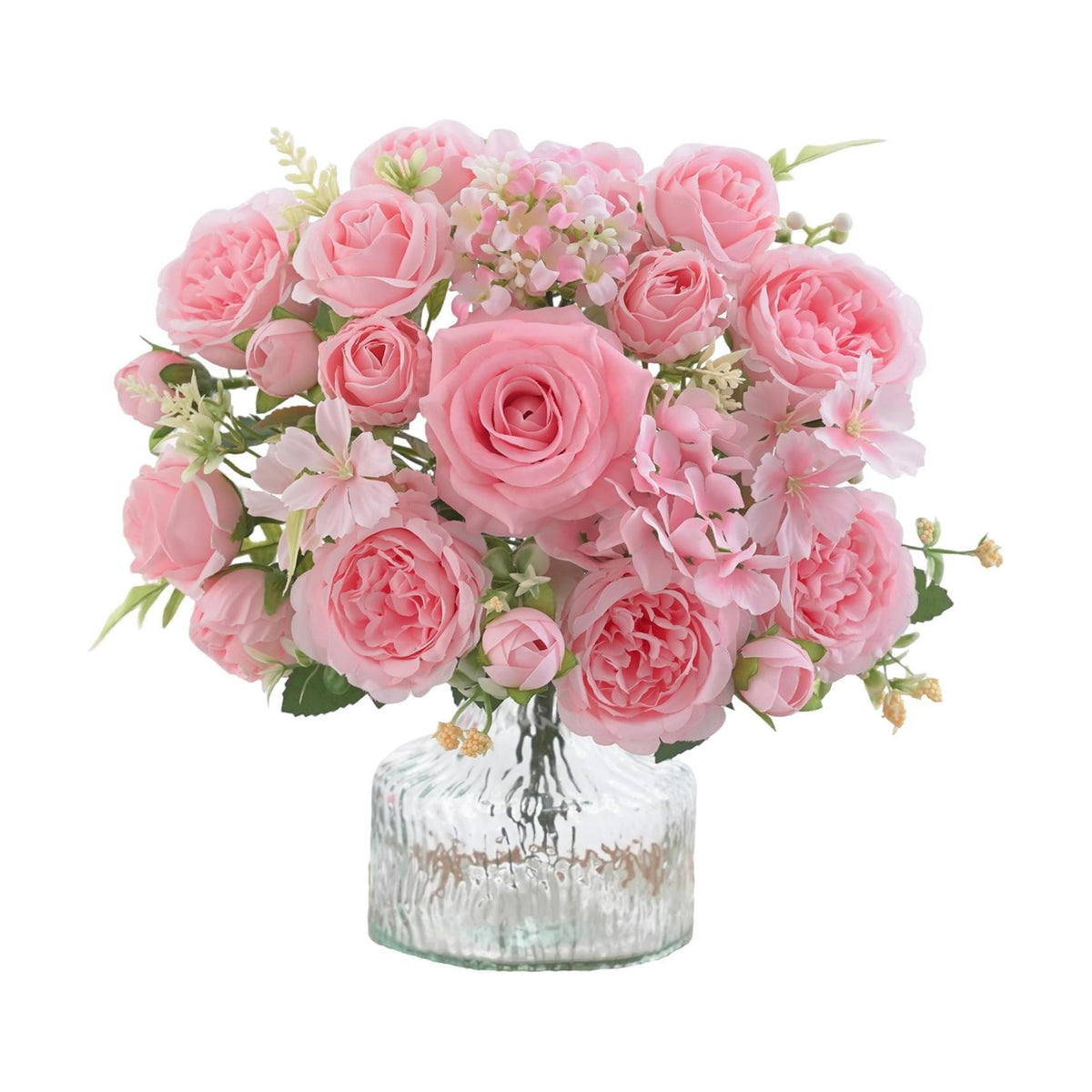 4 Pcs Mixed Artificial Peony Flowers Set-2 Bouquets & 2 Stems, Pink Fake Peony Rose Hydrangea Flowers for Vase Silk Floral Arrangements for Table Centerpiece Wedding Party Bridal Decoration Home Decor