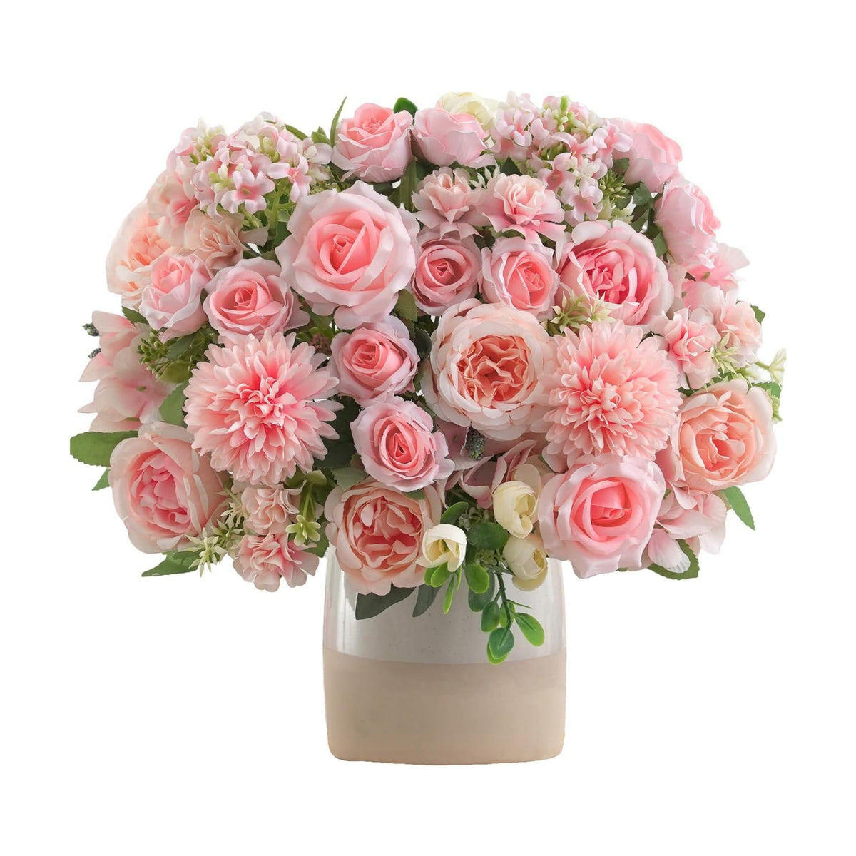 8 Pcs Mixed Artificial Peony Flowers Set-4 Bouquets & 4 Stems, Pink Fake Peony Rose Hydrangea Flowers for Vase Silk Floral Arrangements for Table Centerpiece Wedding Party Bridal Decoration Home Decor