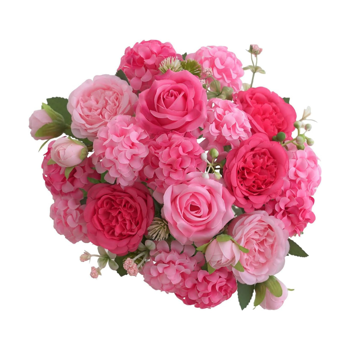 4 Pcs Mixed Artificial Peony Flowers Set-2 Bouquets & 2 Stems, Small Pink Fake Peony Rose Hydrangea Flowers for Vase Silk Floral Arrangements for Table Centerpiece Home Wedding Party Bridal Decoration
