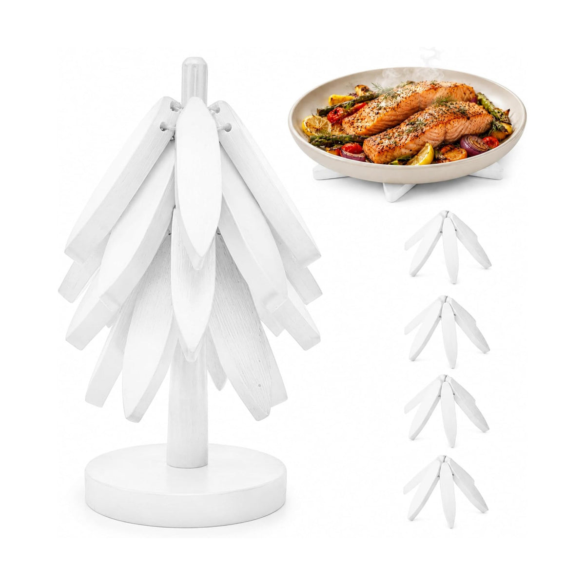 Tree Shaped Wooden Trivets for Hot Dishes, Pots & Pans - Hot Pads | Heat-resistant countertop protection, compact