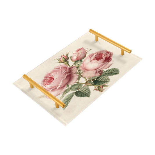 Bathroom Tray Vanity Trays Decorative Acrylic Trays Countertop Organizer / Pink Roses Vintage