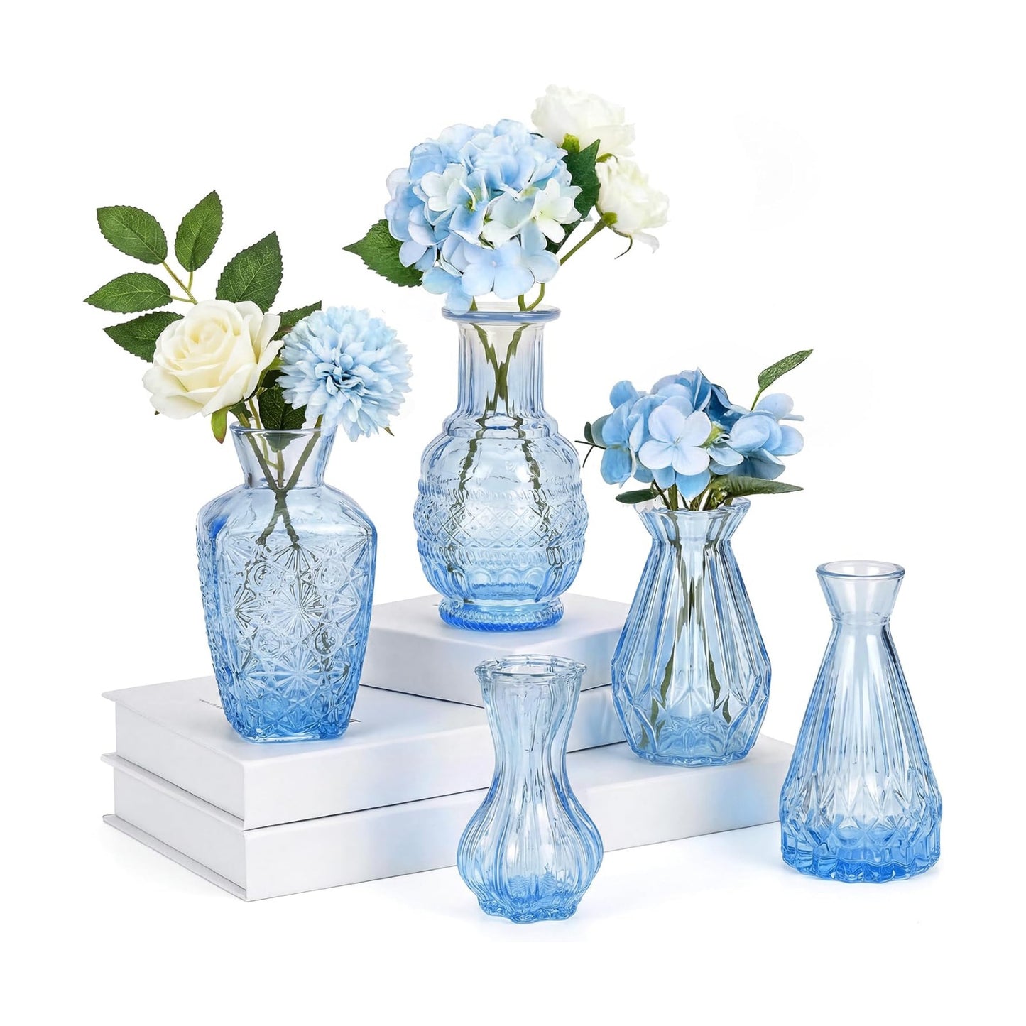 Glass Bud Vases in Bulk / Blue / Set of 5