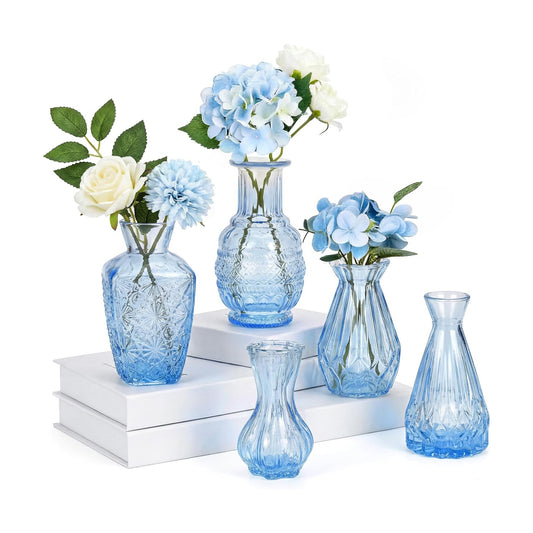 Glass Bud Vases in Bulk / Blue / Set of 5