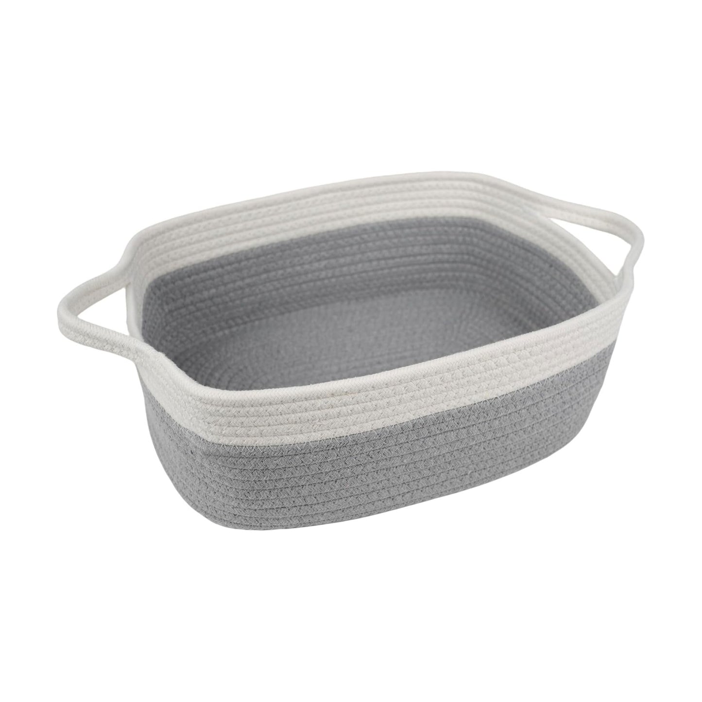 Natural Woven Basket / Off-white & Grey / 14.2" L x 10.4" W x 5.1" H