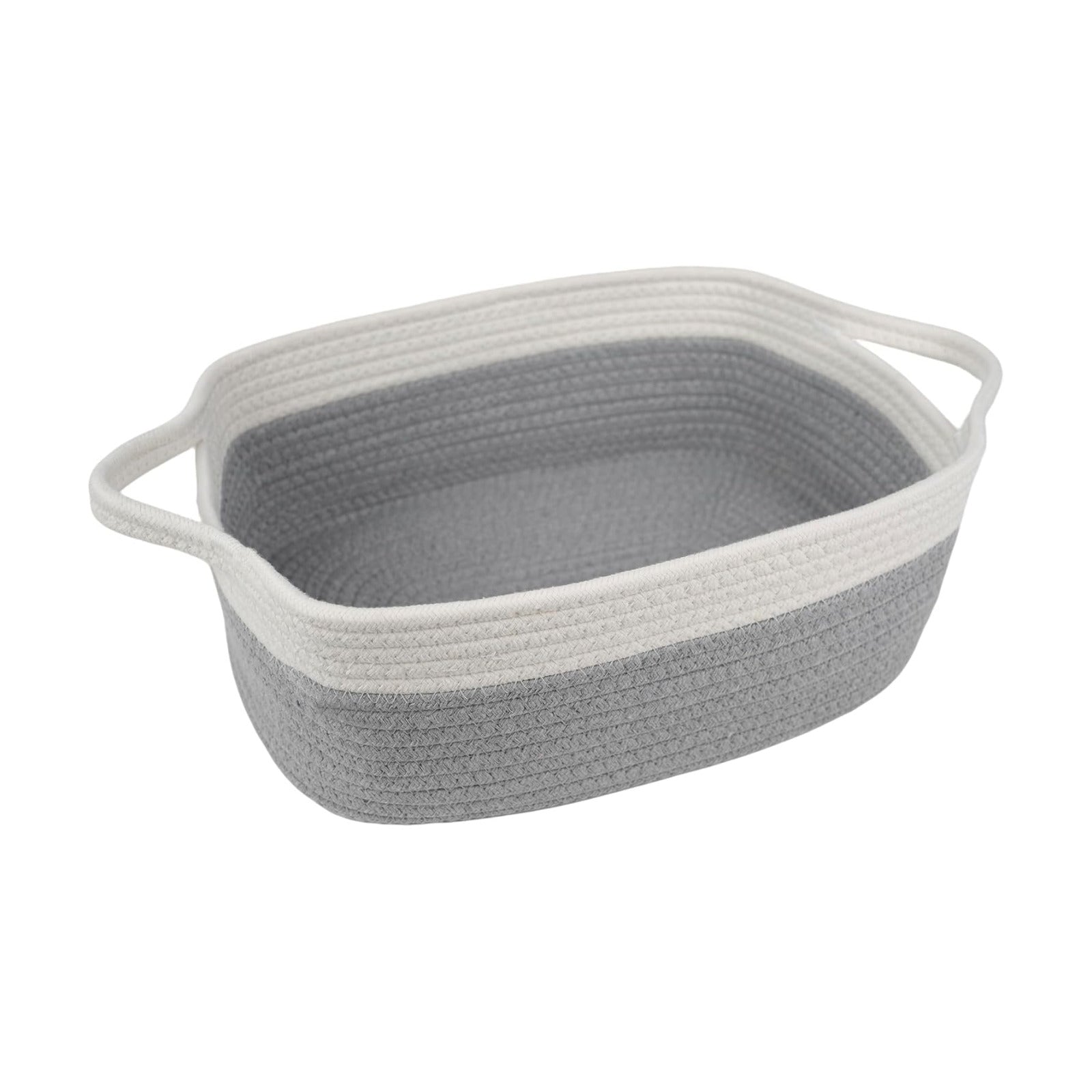 Natural Woven Basket / Off-white & Grey / 14.2" L x 10.4" W x 5.1" H