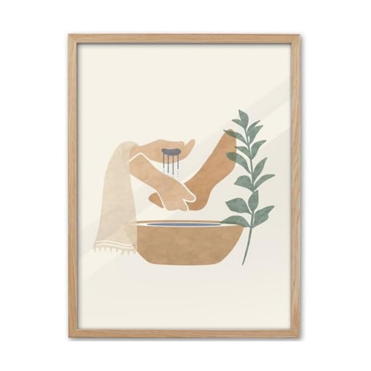 KensTro 16x20 Oak Framed Jesus Washing Feet Christian Wall Art