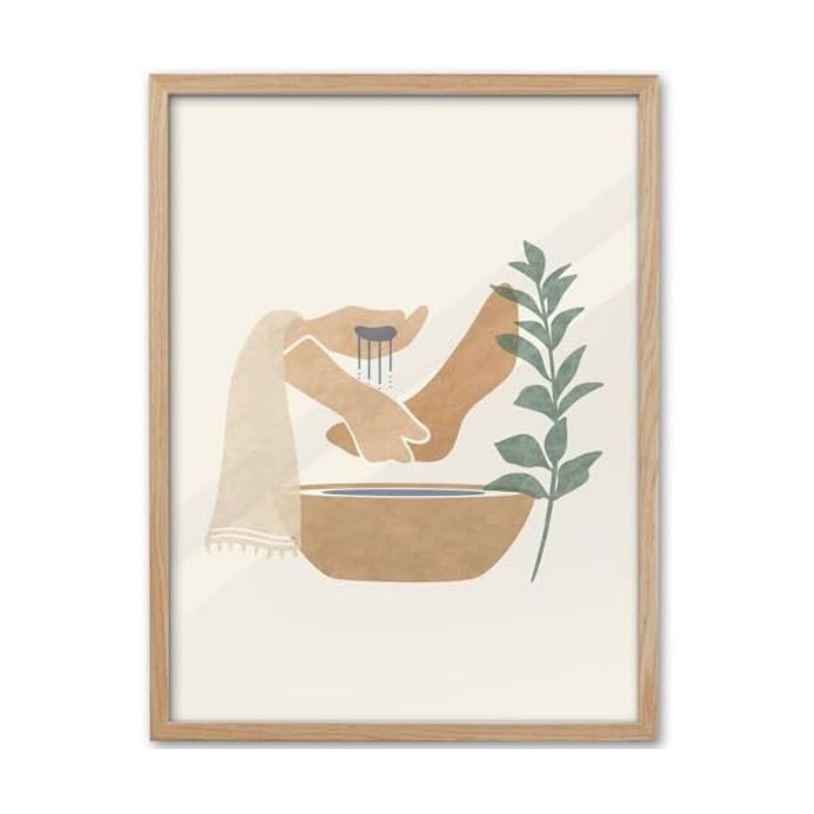 KensTro 16x20 Oak Framed Jesus Washing Feet Christian Wall Art