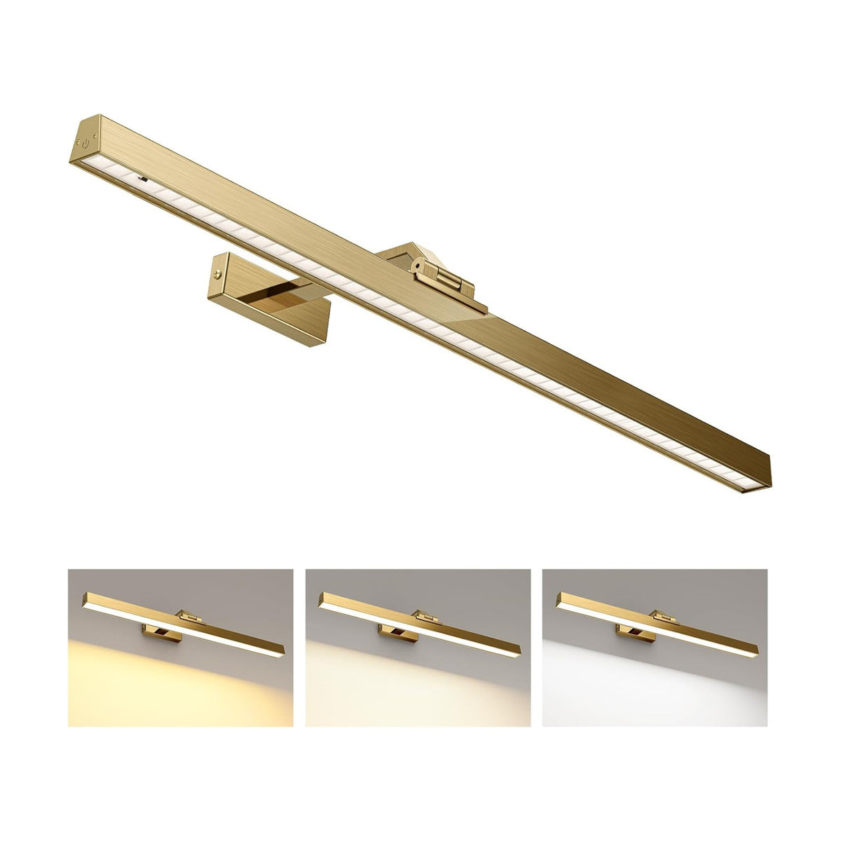 Picture Lights for Wall, Brass Battery Operated Picture Light 24in Art Light CCT Dimmable Recharging Battery Wall Light