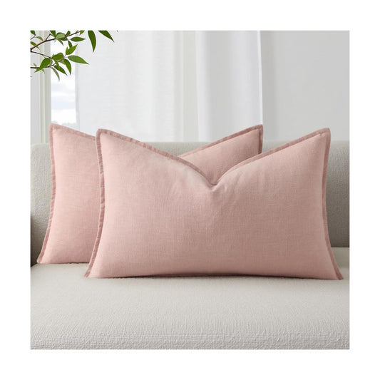 Fall Decorative Linen Throw Pillow Covers Lumbar Pillow Covers / Pink / 20 x 12 / Set of 2