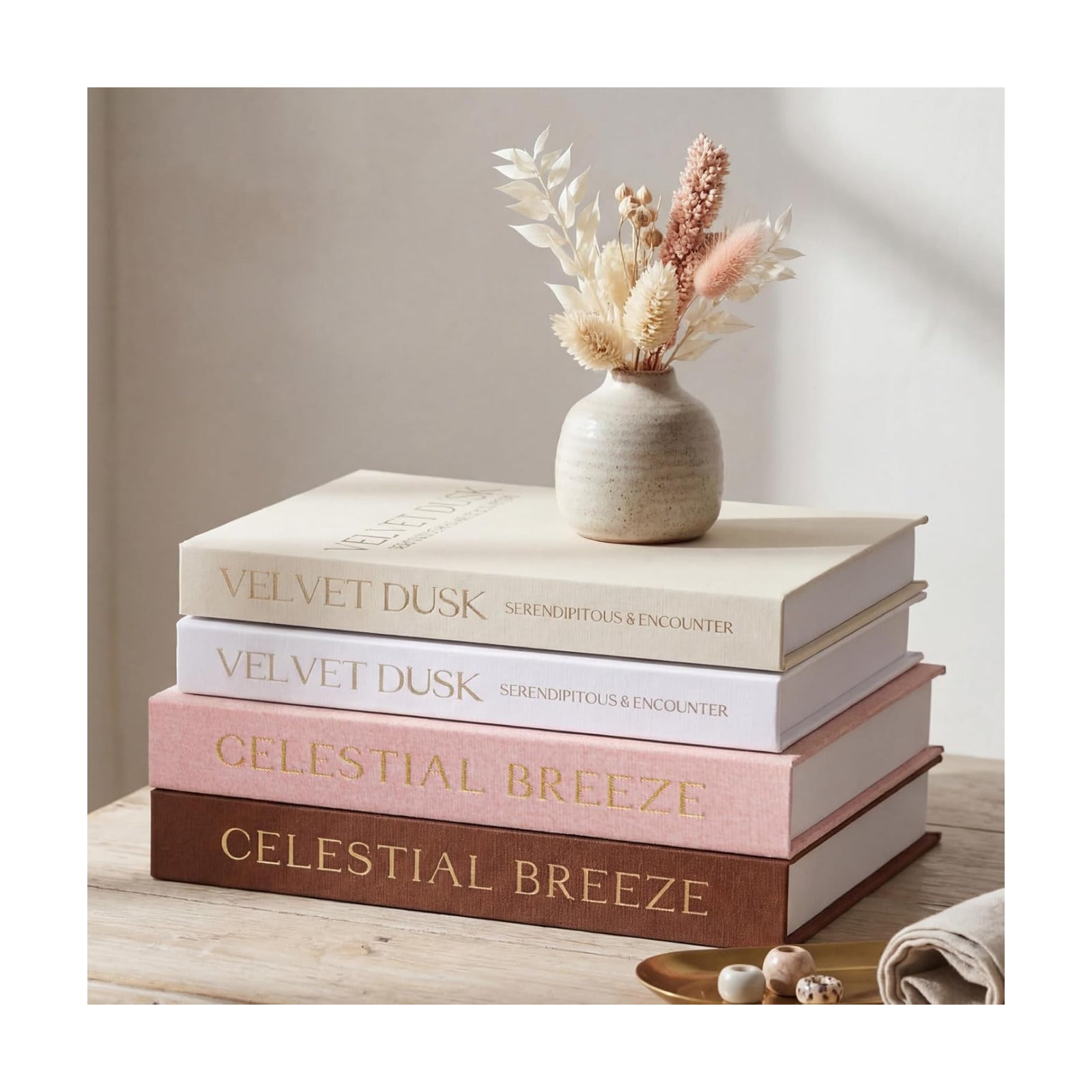 Faux Books Storage Box Fake Decorative Book / Cherry Blossom Pink, Beige, Brown, White / Set of 4