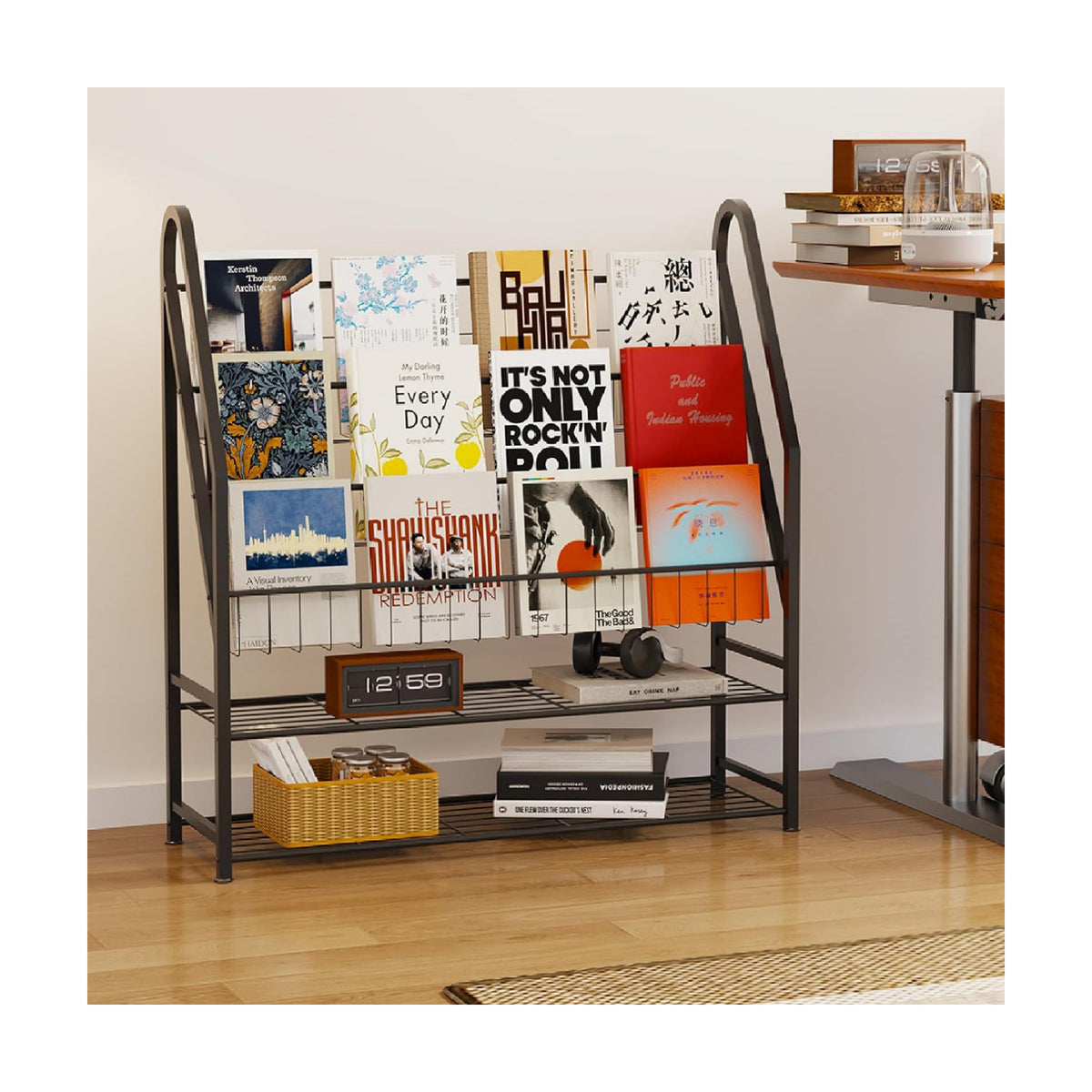 Arbuxzuy Magazine Rack Small Metal for Storage Freestanding 11.8" D x 32.3" W x 38.2" H, Sofa Height Book Shelf Short
