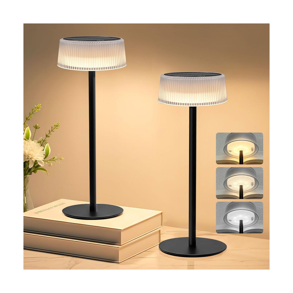 Lacasa Rechargeable Cordless Table Lamp, 2 PCS Battery Operated Solar Table Lamps Outdoor 4000mAh IP67 Waterproof