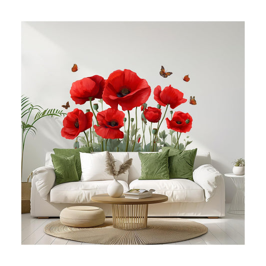 Poppy Flower Wall Decals / #4 / Red