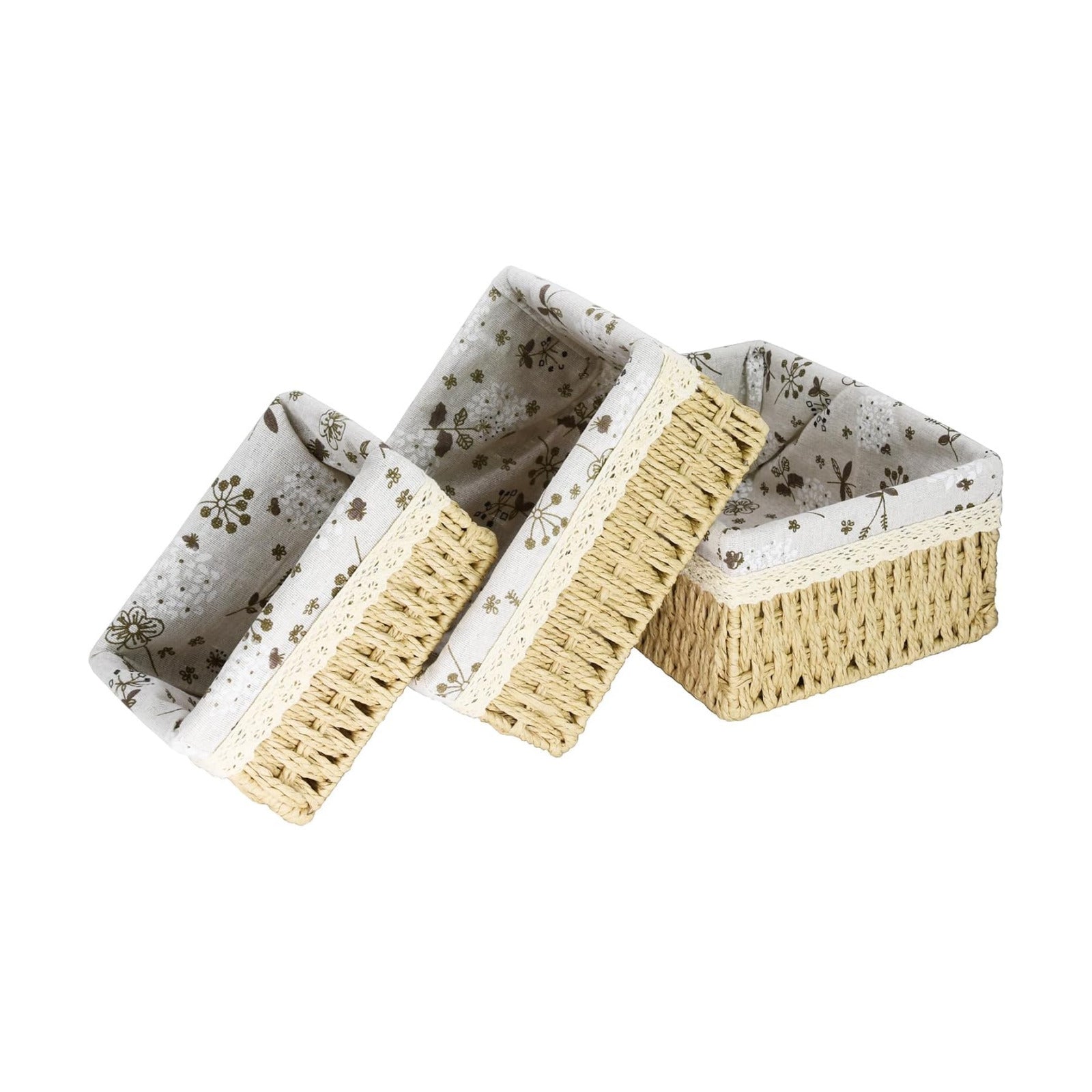 Decorative Paper Rope Storage Baskets Hand-Woven Wicker Nesting Bins / Set of 3