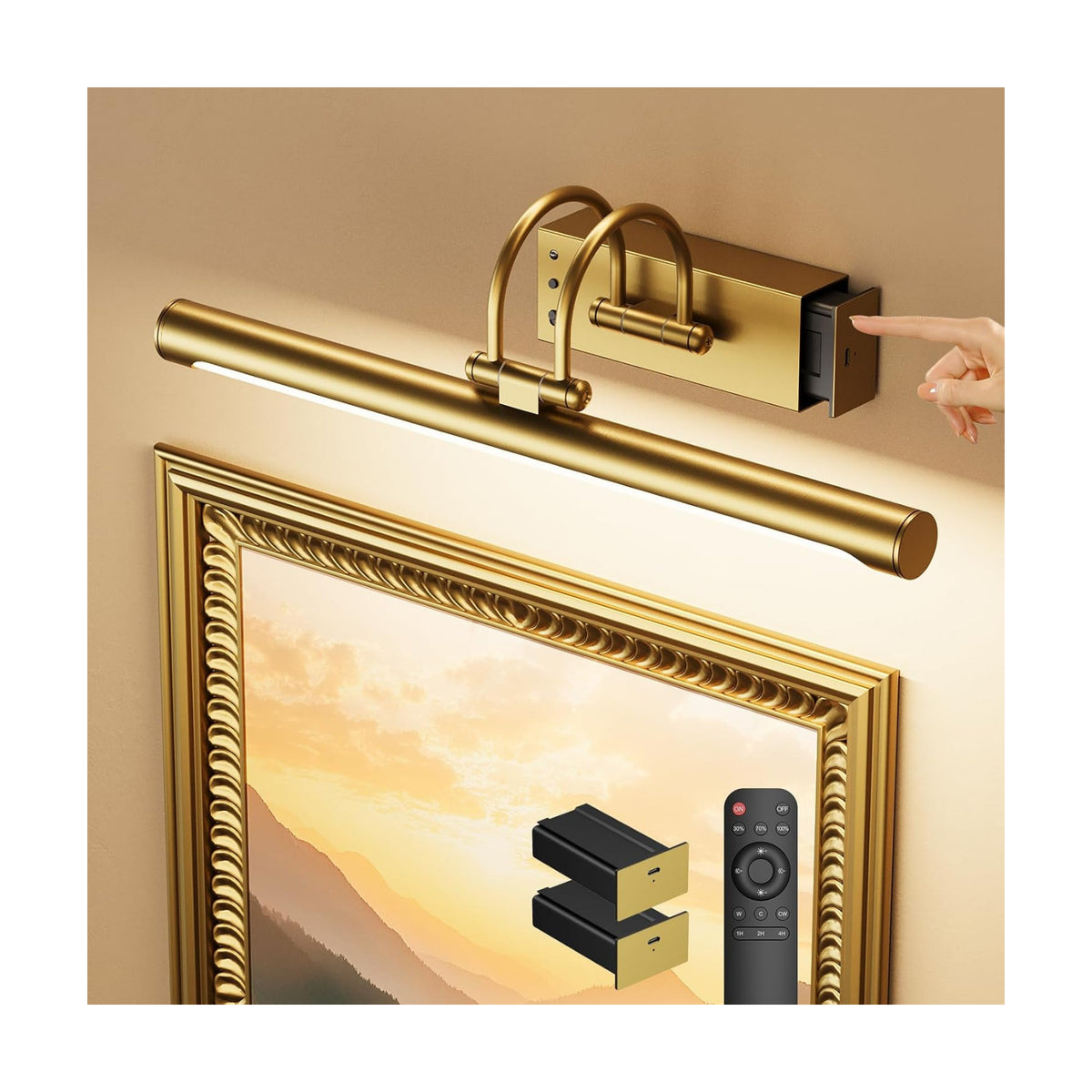 Battery Operated Picture Light with Remote, 15.7″ Wireless Wall Light for Artwork & Frames, Rechargeable LED Gallery