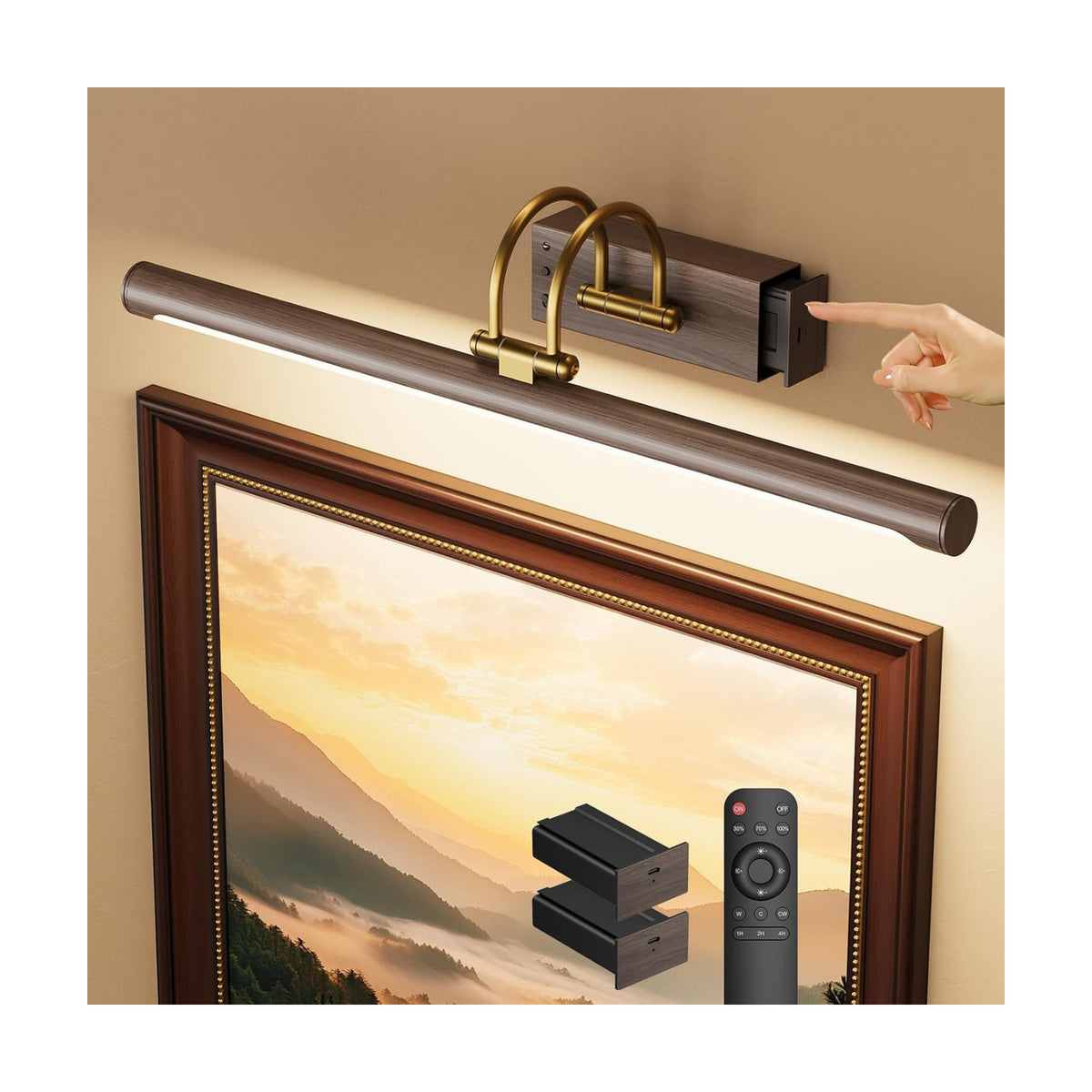 23.6″ Picture Light, Battery Operated Wireless Rechargeable Wall Light with Remote, Dimmable LED Art Light with Timer