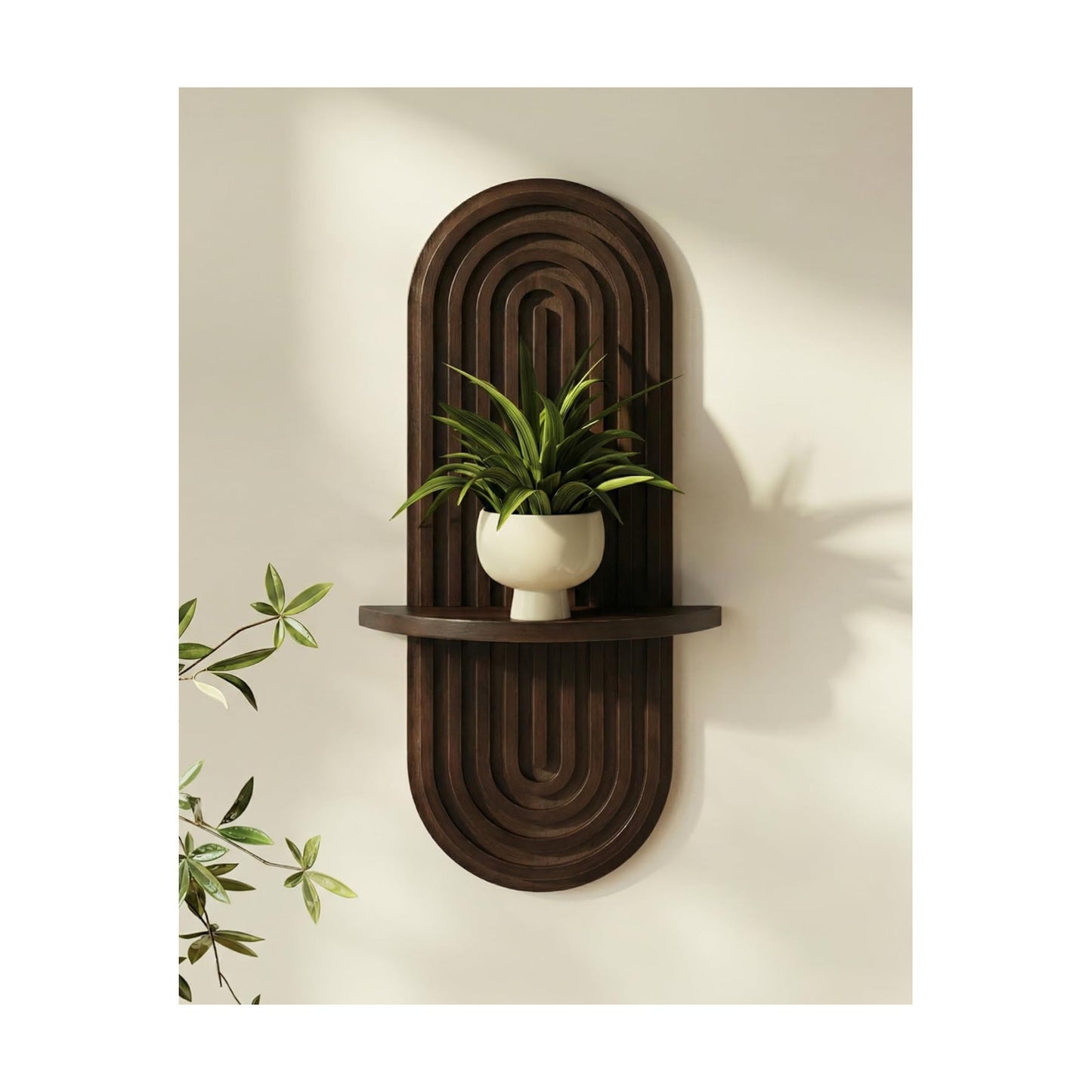 Boho Wall Decor Plant Wall Shelf / Walnut / 16.9'' Single / Brown