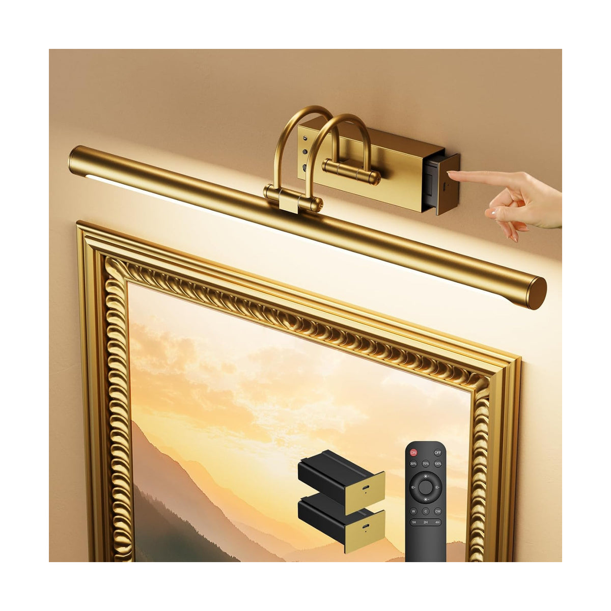 23.6″ Wireless Rechargeable Picture Light with Remote, Large Battery Operated Wall Light for Paintings & Art, Dimmable