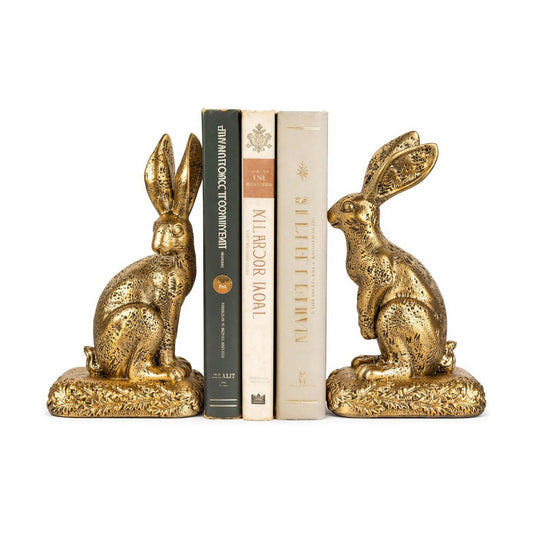 Rabbit Bookends / Heavy Resin Book Holder / Gold